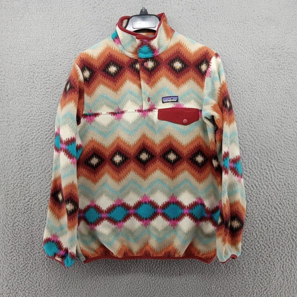 Patagonia Sweater Womens XS Multicolor Aztec Geometric Synchilla Snap T Pullover
